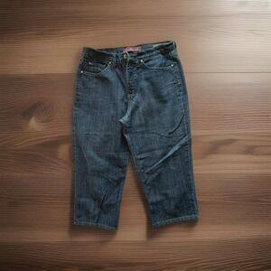 Womens Jeans-GLORIA VANDERBILT-blue stretch denim "Gabby" Capris 12